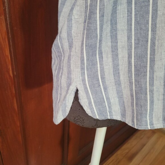 Sigrid Olsen Womens Striped Short Sleeve Button Tab Blouse Blue & White Linen La - Picture 7 of 7